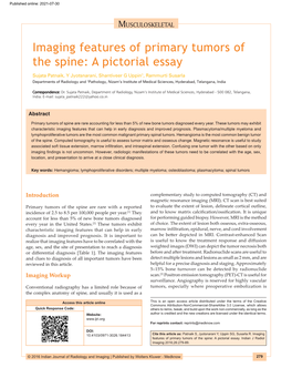 Imaging Features of Primary Tumors of the Spine