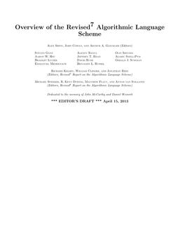 Overview of the Revised7algorithmic Language Scheme