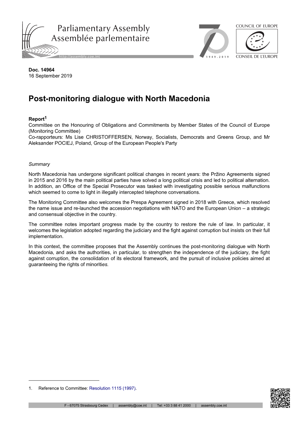 Post-Monitoring Dialogue with North Macedonia