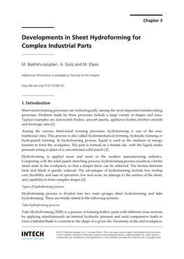 Developments in Sheet Hydroforming for Complex Industrial Parts