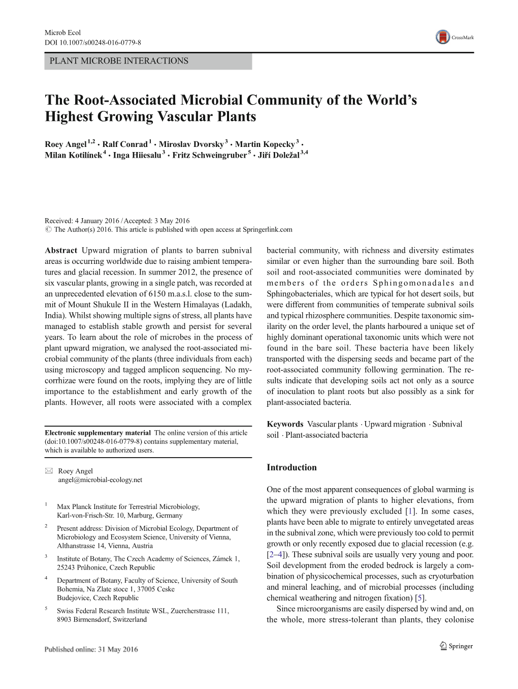 The Root-Associated Microbial Community of the World's Highest