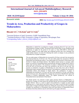 Trends in Area, Production and Productivity of Grapes in Maharashtra