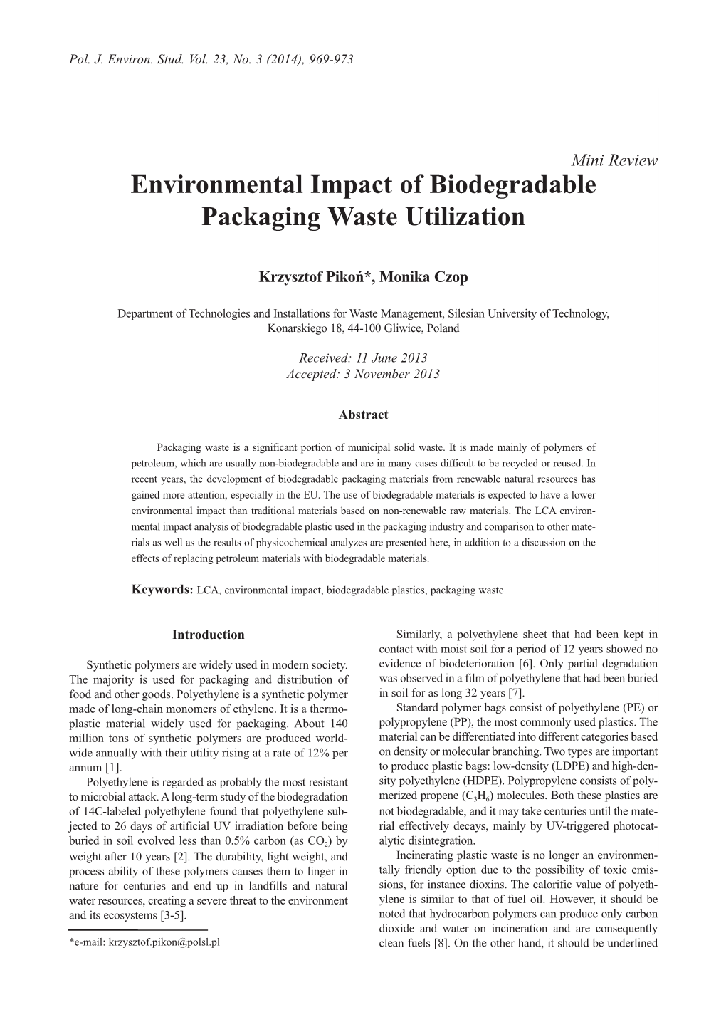 Environmental Impact of Biodegradable Packaging Waste Utilization - DocsLib