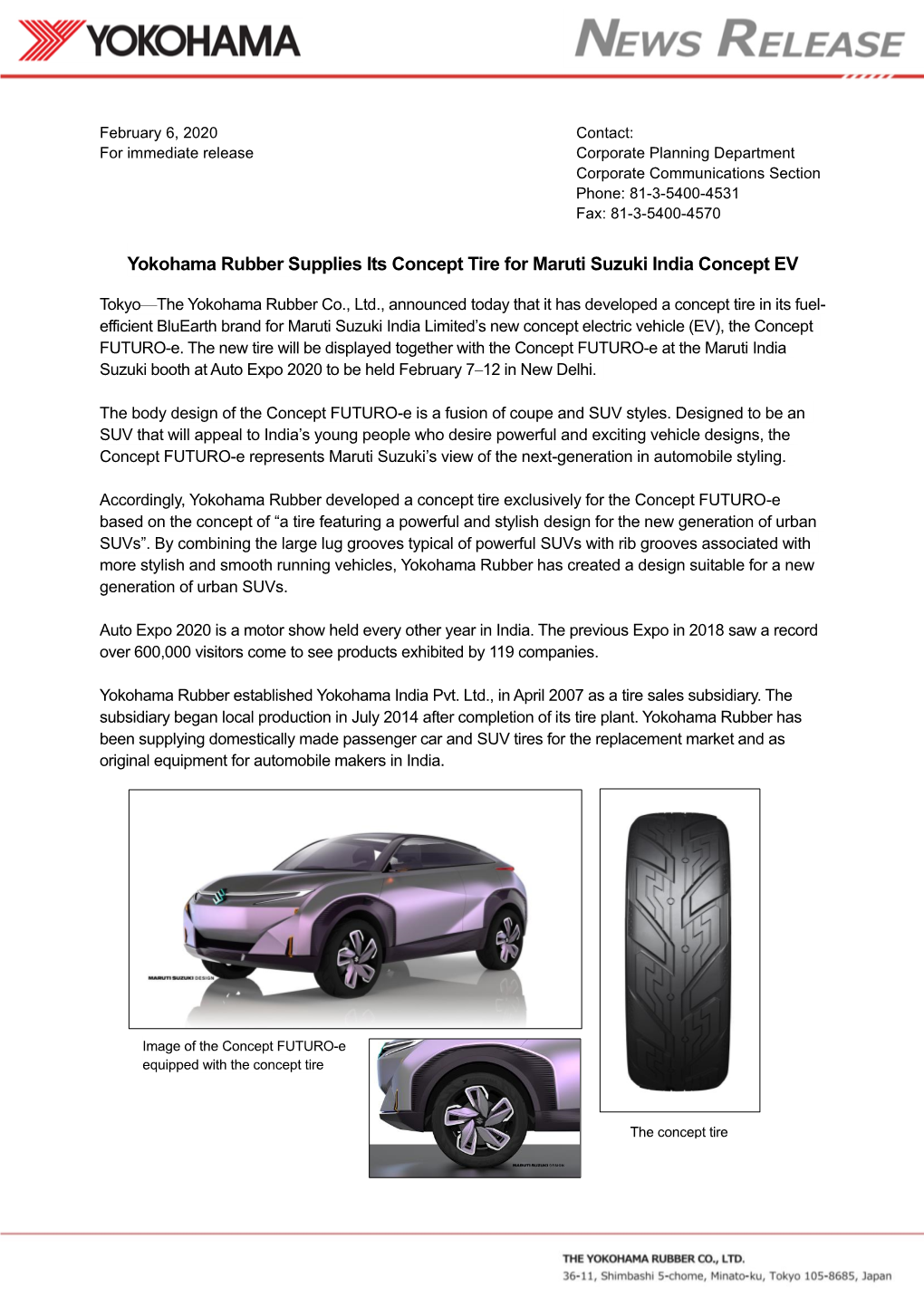 Yokohama Rubber Supplies Its Concept Tire for Maruti Suzuki India Concept EV