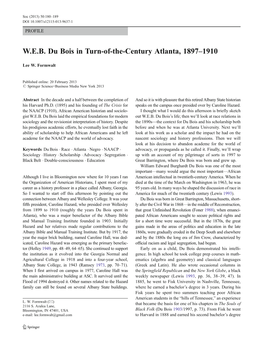 W.E.B. Du Bois in Turn-Of-The-Century Atlanta, 1897–1910