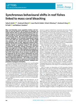 Synchronous Behavioural Shifts in Reef Fishes Linked to Mass Coral Bleaching