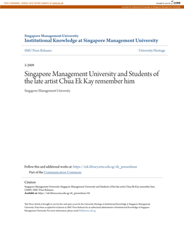 Singapore Management University and Students of the Late Artist Chua Ek Kay Remember Him Singapore Management University