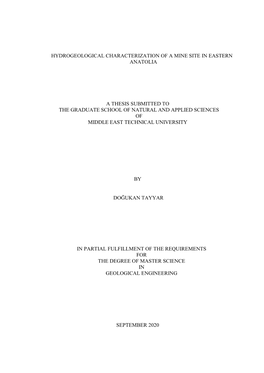 Hydrogeological Characterization of a Mine Site in Eastern Anatolia