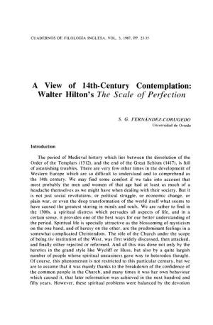 A View of 14Th-Century Contemplation: Walter Hilton's the Scale of Perfection