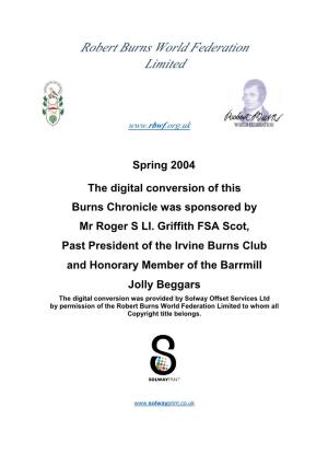 2004 the Digital Conversion of This Burns Chronicle Was Sponsored by Mr Roger S LI