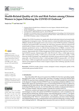 Health-Related Quality of Life and Risk Factors Among Chinese Women in Japan Following the COVID-19 Outbreak †