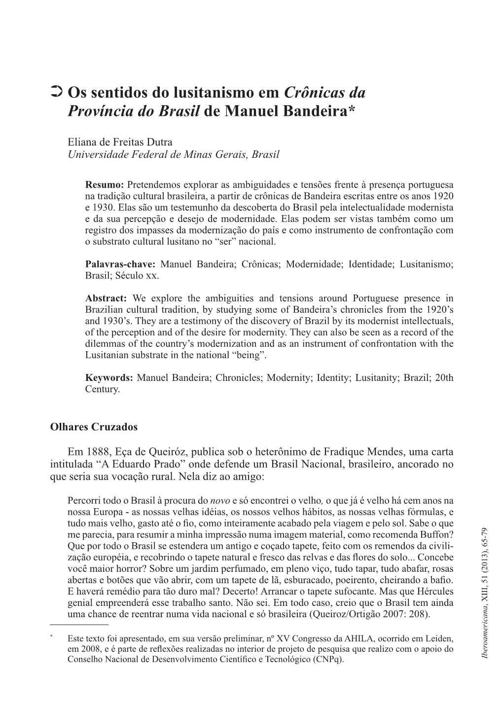 Os Sentidos Do Lusitanismo Em Crônicas Da Província Do Brasil De Manuel Bandeira 67