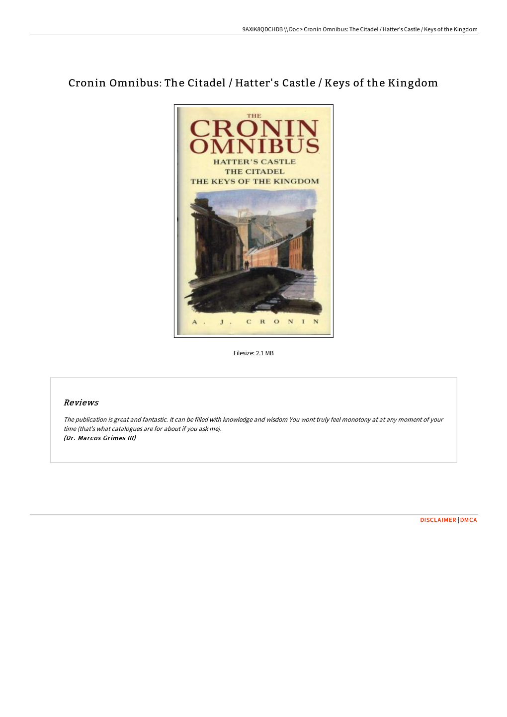 Download Doc # Cronin Omnibus: the Citadel / Hatter's Castle