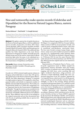 New and Noteworthy Snake Species Records (Colubridae and Dipsadidae) for the Reserva Natural Laguna Blanca, Eastern Paraguay