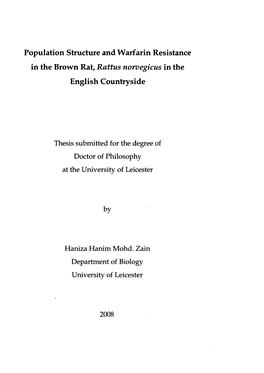 Population Structure and Warfarin Resistance in the Brown Rat, Rattus Norvegicus in the English Countryside