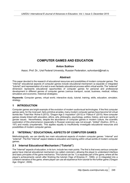 Computer Games and Education