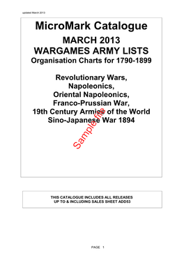 Micromark Catalogue MARCH 2013 WARGAMES ARMY LISTS Organisation Charts for 1790-1899