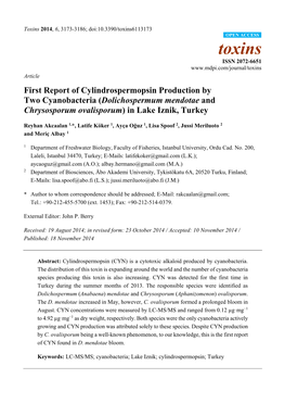 First Report of Cylindrospermopsin Production by Two Cyanobacteria (Dolichospermum Mendotae and Chrysosporum Ovalisporum) in Lake Iznik, Turkey