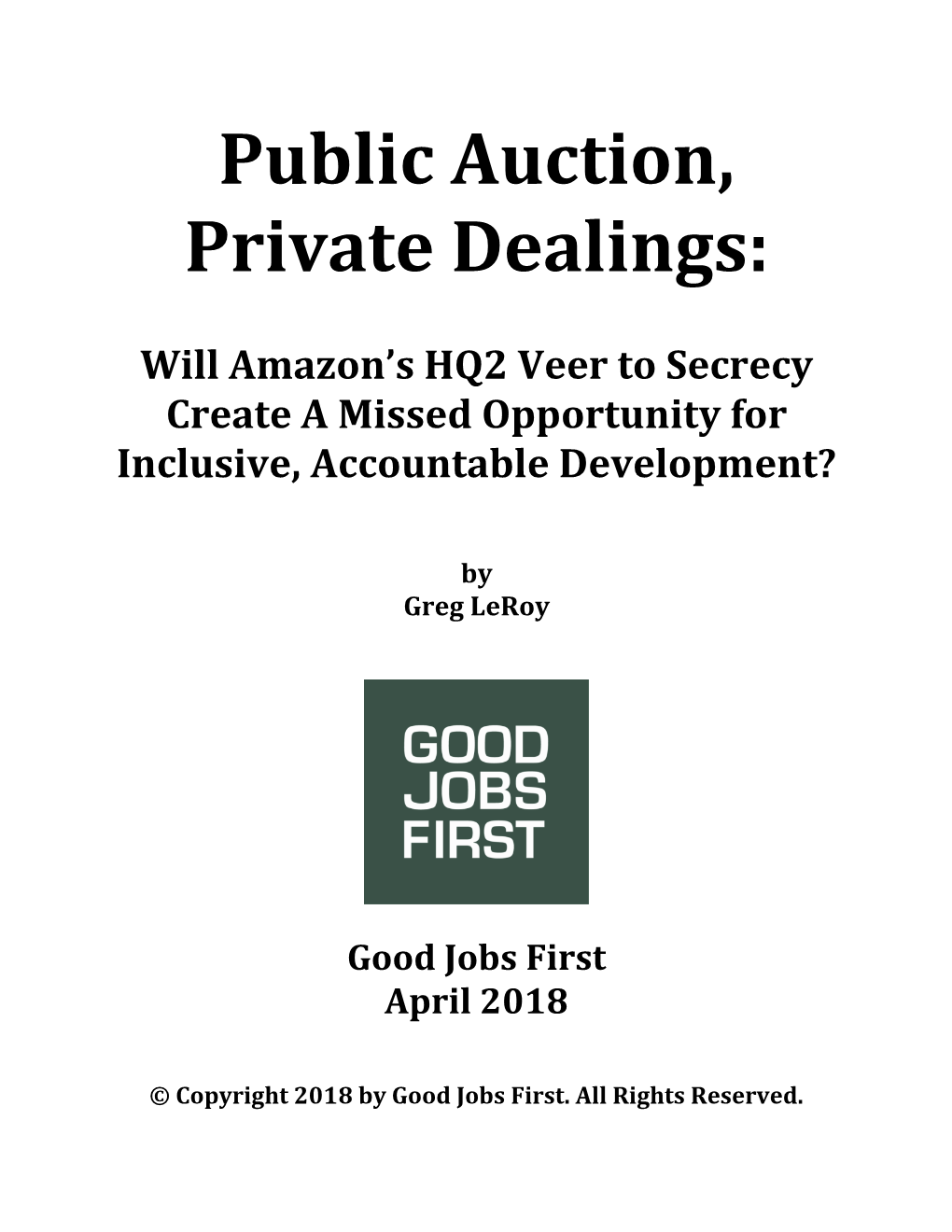 Public Auction, Private Dealings: Will Amazon's HQ2