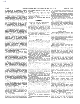 CONGRESSIONAL RECORD—HOUSE, Vol. 154, Pt. 9 June 9, 2008 Am Proud to Join My Colleagues in Cospon- the Rules and Pass the Bill, H.R