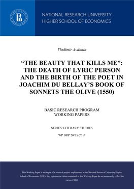 The Death of Lyric Person and the Birth of the Poet in Joachim Du Bellay's