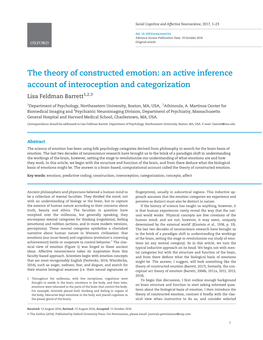 The Theory of Constructed Emotion: an Active Inference Account of Interoception and Categorization Lisa Feldman Barrett1,2,3