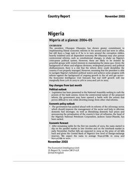 Nigeria Nigeria at a Glance: 2004-05