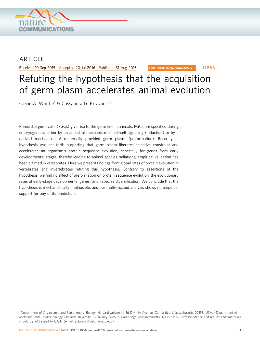 Refuting the Hypothesis That the Acquisition of Germ Plasm Accelerates Animal Evolution