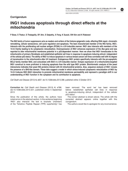 ING1 Induces Apoptosis Through Direct Effects at the Mitochondria