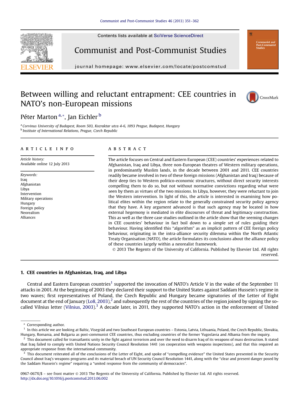 CEE Countries in NATO's Non-European Missions