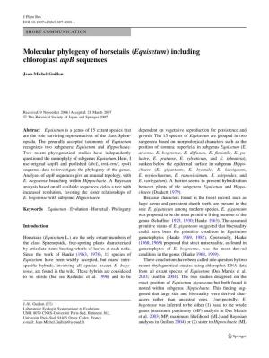 Molecular Phylogeny of Horsetails (Equisetum) Including Chloroplast Atpb Sequences