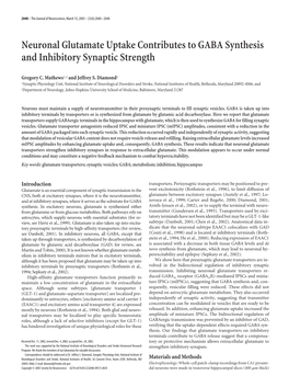 Neuronal Glutamate Uptake Contributes to GABA Synthesis and Inhibitory Synaptic Strength