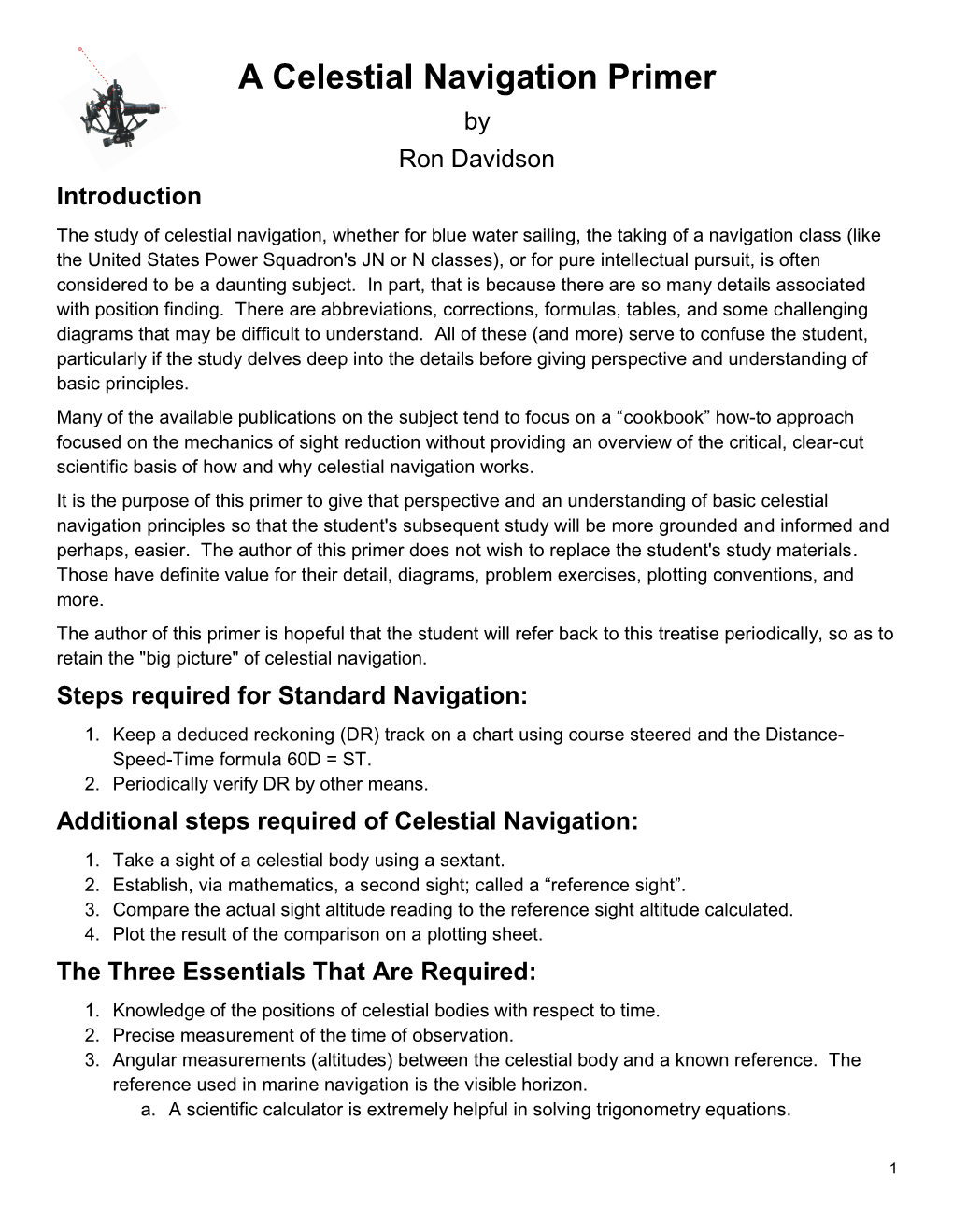 A Celestial Navigation Primer