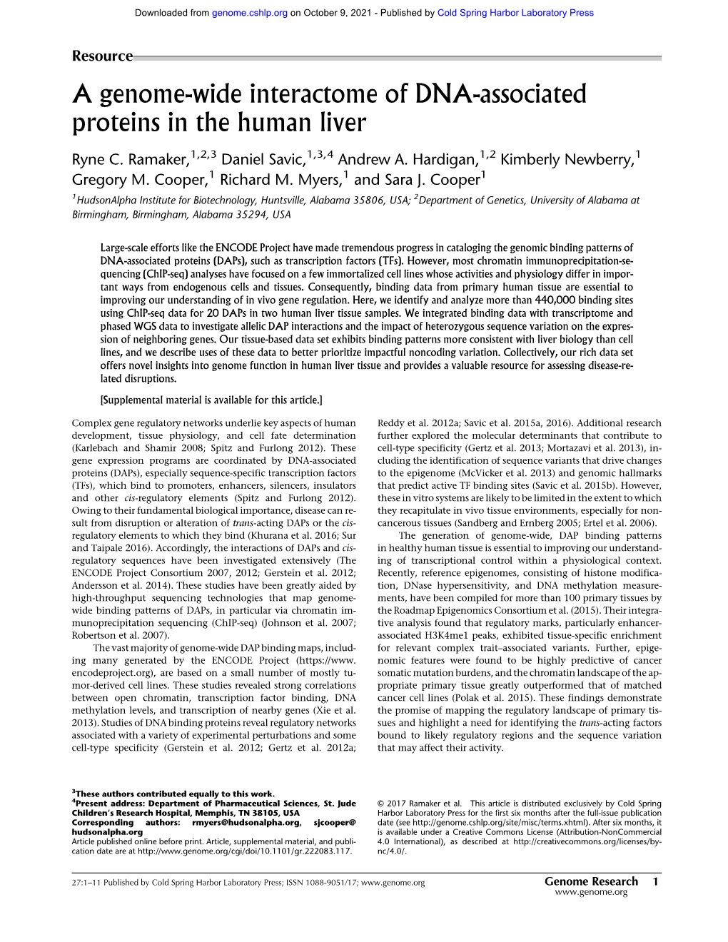 A Genome-Wide Interactome of DNA-Associated Proteins in the Human Liver