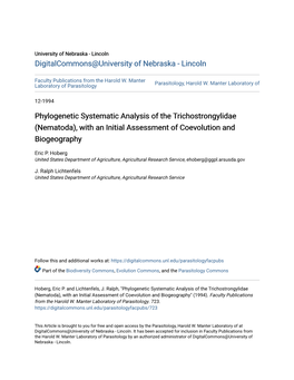 Phylogenetic Systematic Analysis of the Trichostrongylidae (Nematoda), with an Initial Assessment of Coevolution and Biogeography