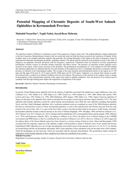 Potential Mapping of Chromite Deposits of South-West Sahneh Ophiolites in Kermanshah Province