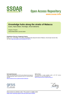 Knowledge Hubs Along the Straits of Malacca Evers, Hans-Dieter; Hornidge, Anna-Katharina
