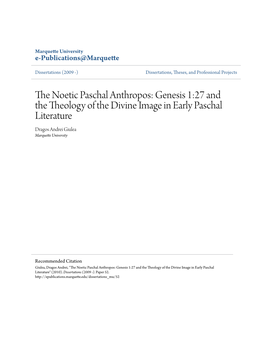 The Noetic Paschal Anthropos: Genesis 1:27 and the Theology of the Divine Image in Early Paschal Literature