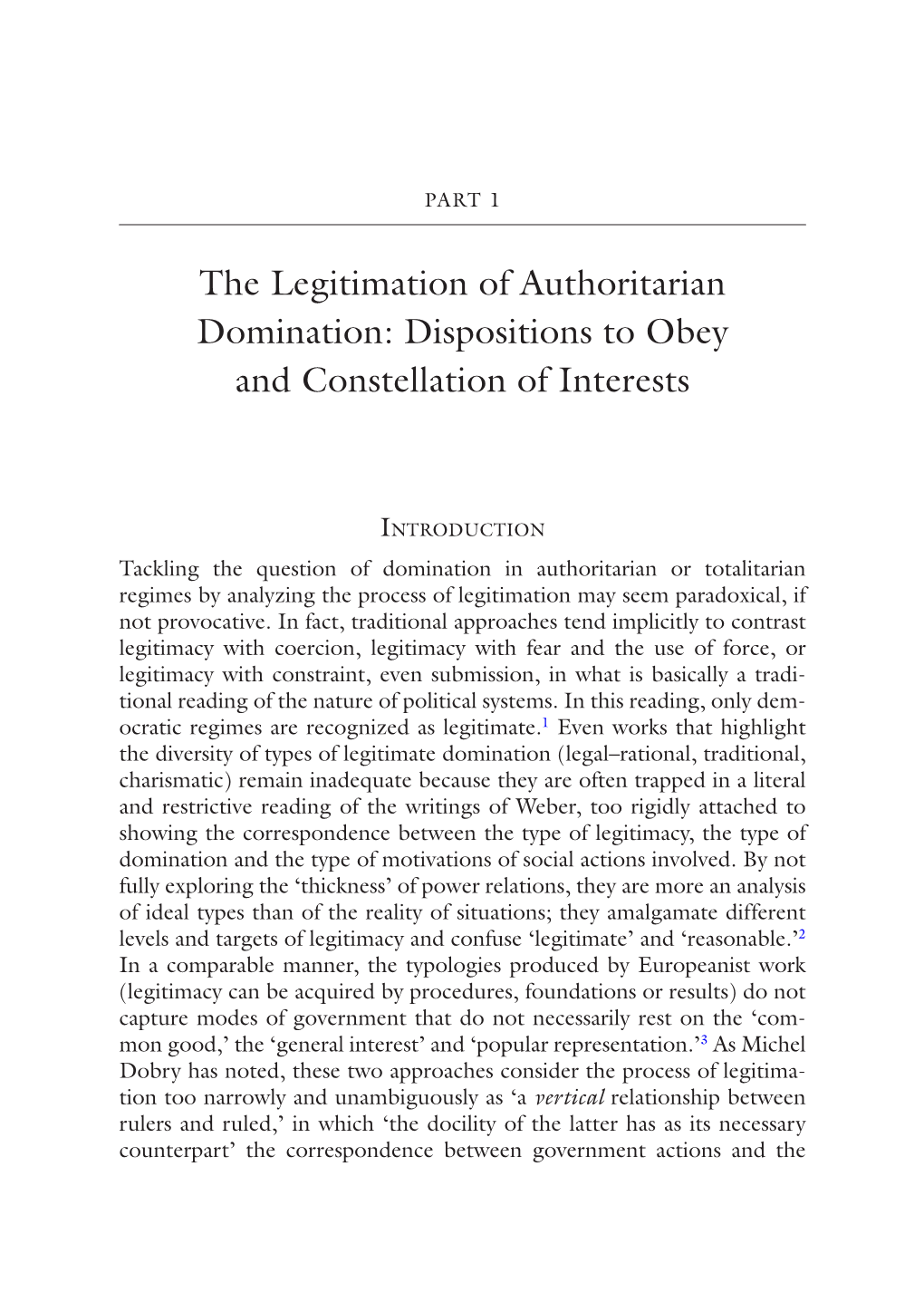 The Legitimation of Authoritarian Domination: Dispositions to Obey and Constellation of Interests