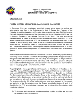 PAASCU CHARGES AGAINST CHED BASELESS and INACCURATE.Docx