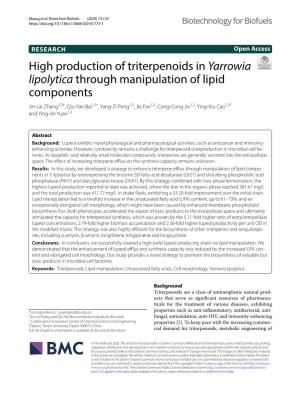 High Production of Triterpenoids in Yarrowia Lipolytica Through