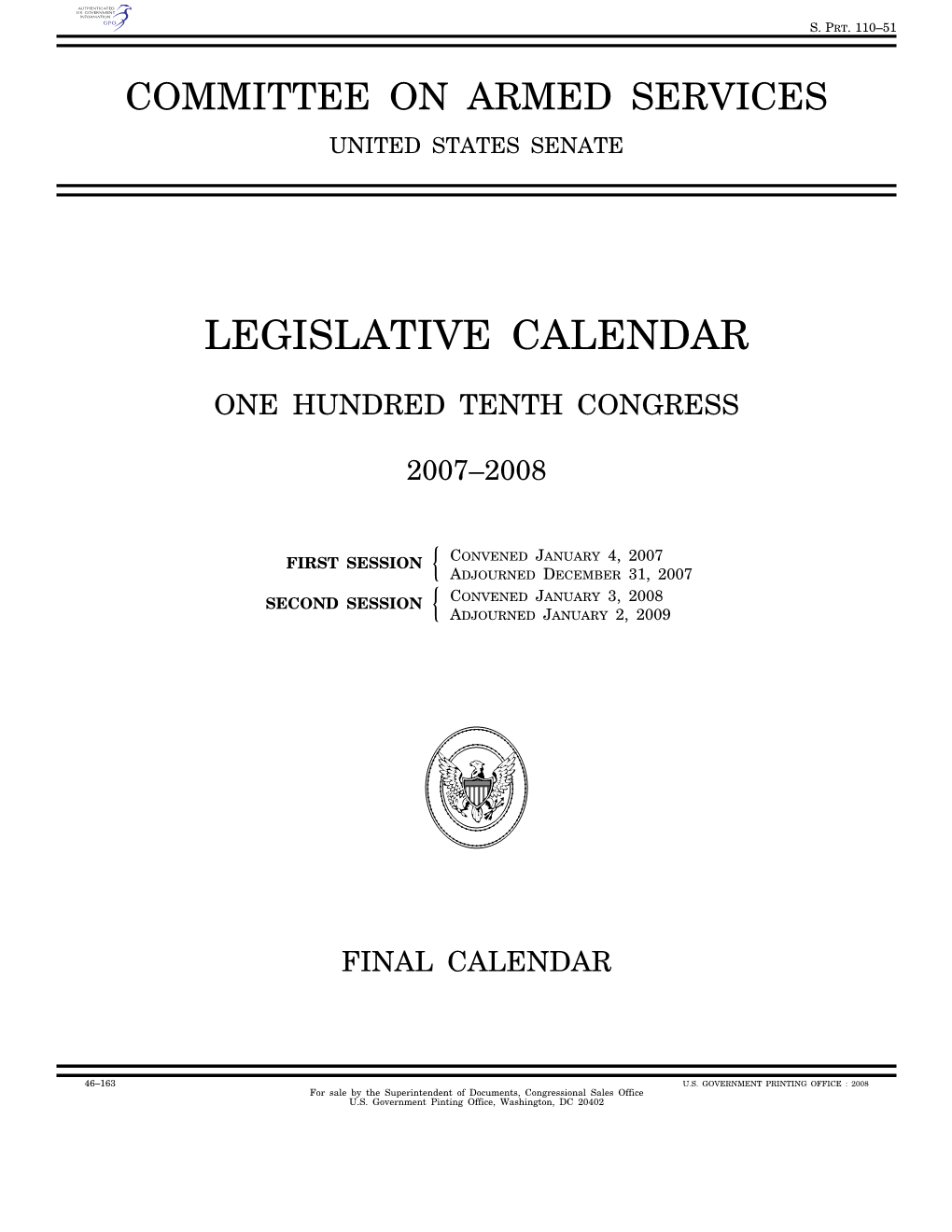 Legislative Calendar