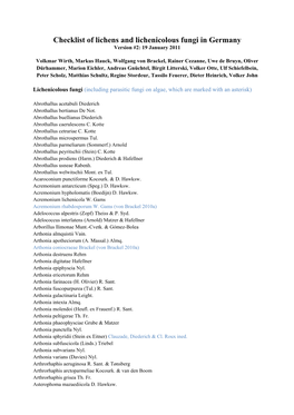 Checklist of Lichens and Lichenicolous Fungi in Germany Version #2: 19 January 2011