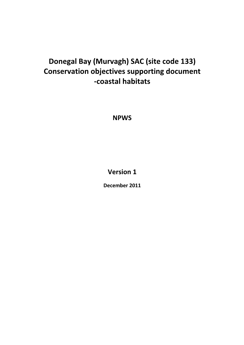 Donegal Bay (Murvagh) SAC (Site Code 133) Conservation Objectives Supporting Document -Coastal Habitats