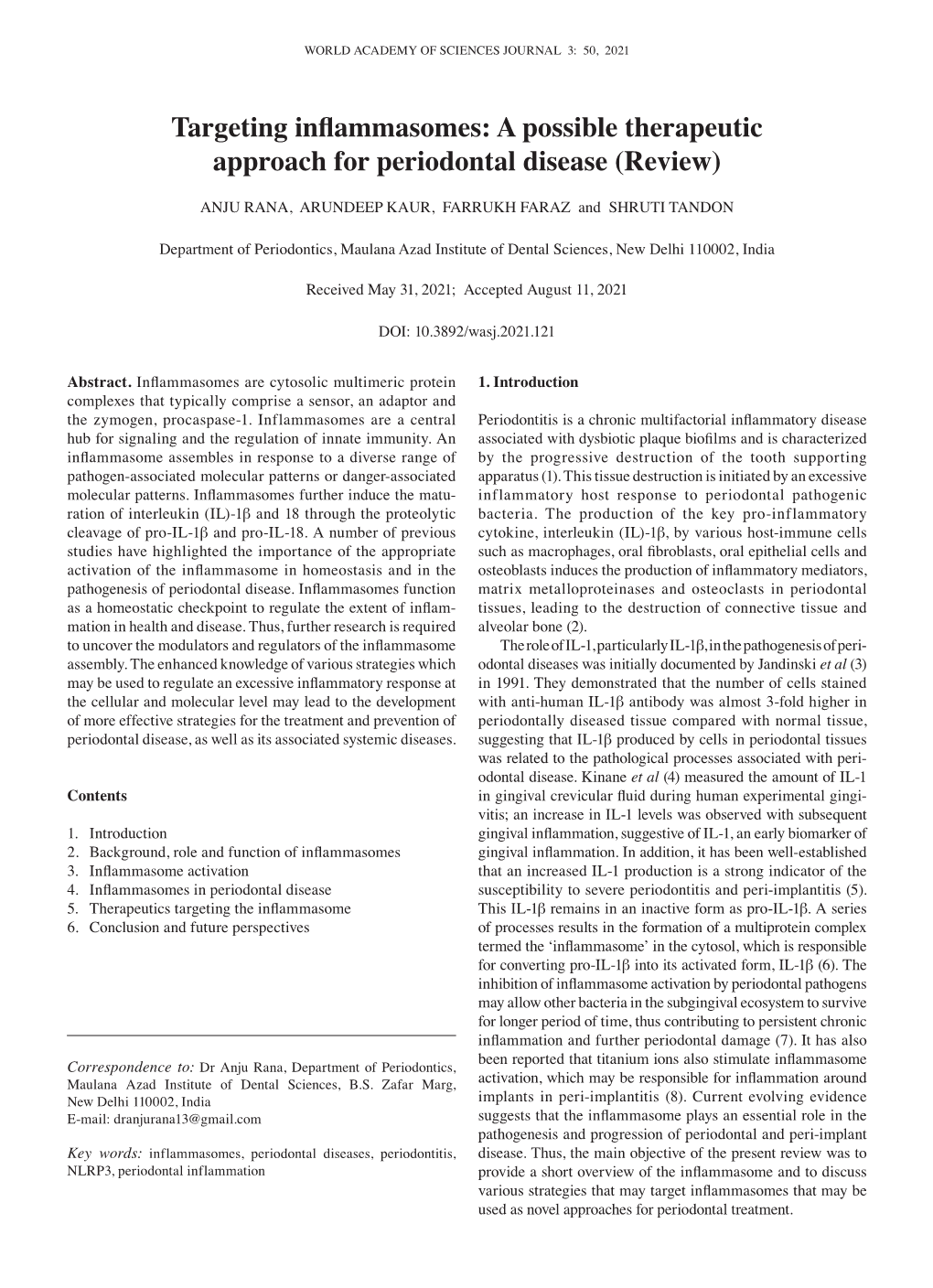 A Possible Therapeutic Approach for Periodontal Disease (Review)