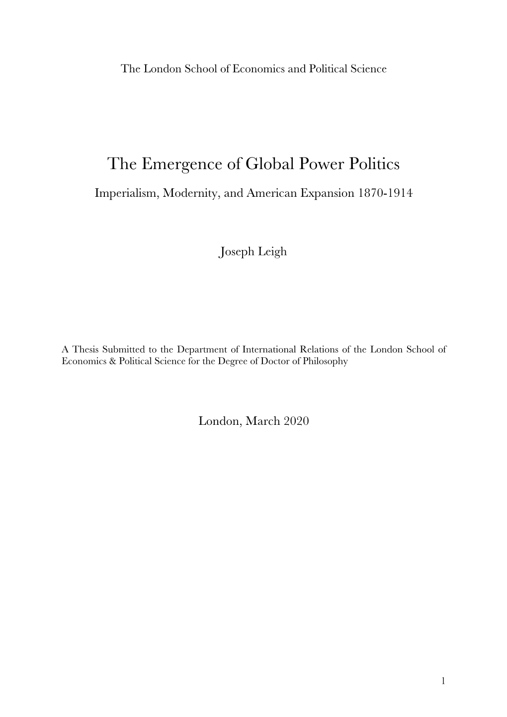 The Emergence of Global Power Politics