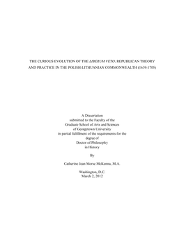 Liberum Veto: Republican Theory and Practice in the Polish-Lithuanian Commonwealth (1639-1705)