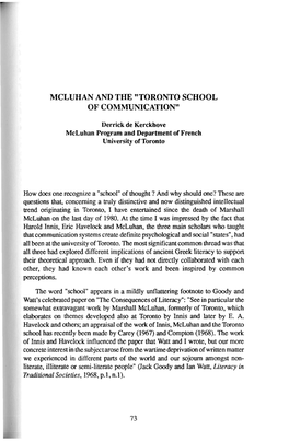 Mcluhan and the "Toronto School of Communication"