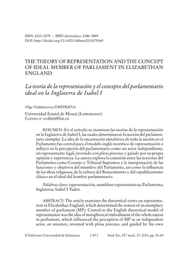 The Theory of Representation and the Concept of Ideal Member of Parliament in Elizabethan England