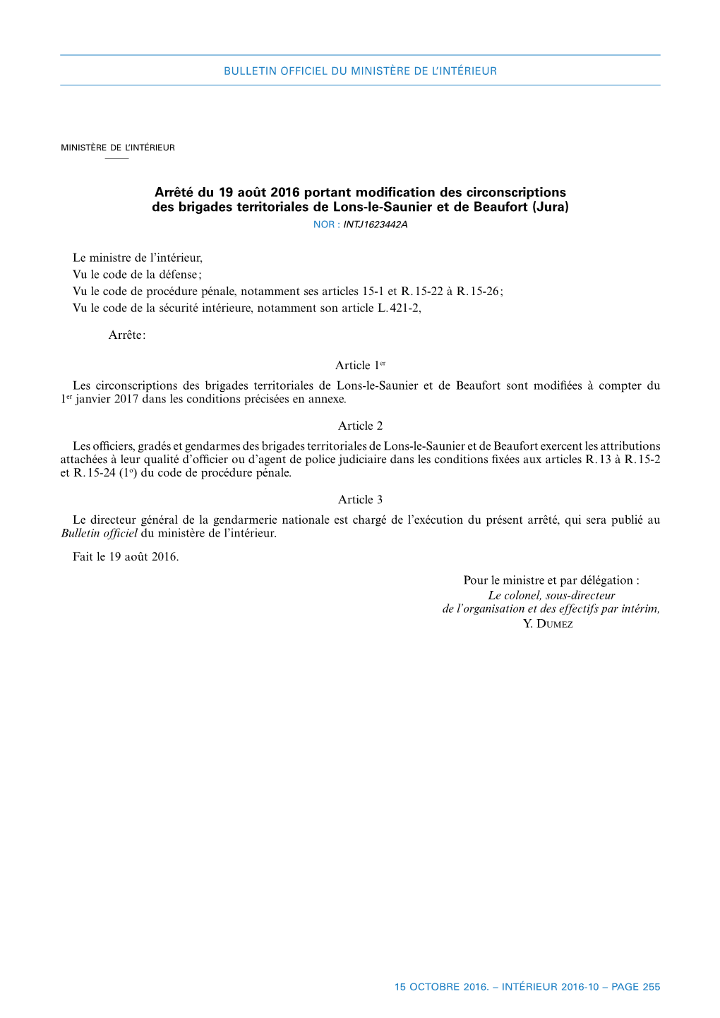 Arrêté Du 19 Août 2016 Portant Modification Des Circonscriptions Des